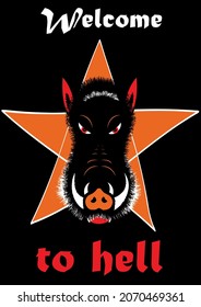 Illustration for t-shirt. Welcome to hell. Dark background