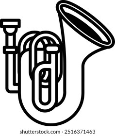 Illustration of a tuba musical instrument in line drawing style.