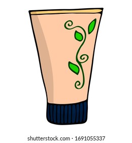 Illustration of a tube of cream. Ideal for cosmetics and spa store, print, icons, website, logo, tag, label, creative design. Doodle style vector version.