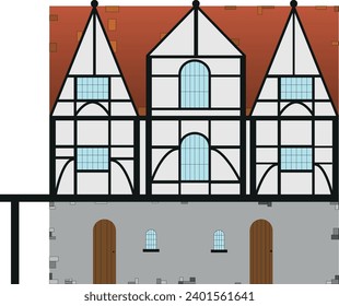 Illustration eines Tudor-Hauses mit Holzbalken