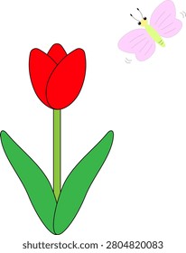 Illustration of a tulip and a butterfly
