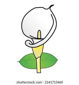 an illustration of a tulip flower with green leaves on a bright background