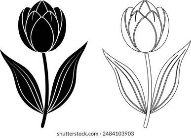 illustration of tulip flower set silhouette