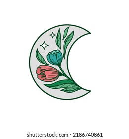 Illustration of tulip flowers in the form of a moon