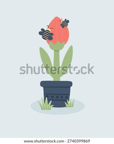  Illustration Tulipan At Pot and Bee with Grace Decoration
