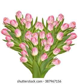 Illustration of tulips flowers in a heart shape. Spring or summer design for invitation and greeting cards. EPS 10 vector file included