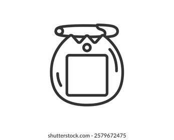 Illustration of a tulip-shaped name tag icon (line drawing).