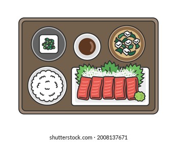 Illustration of tuna sashimi set meal.