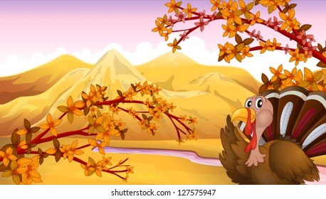 Illustration of a turkey in an autumn view