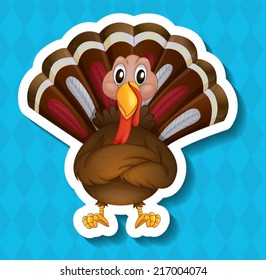 ilustración de un pavo con fondo azul