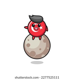 illustration of turkey flag badge cartoon sitting on the moon , cute style design for t shirt, sticker, logo element