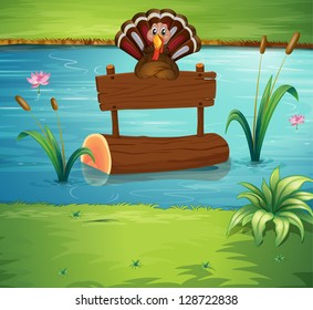 Illustration of a turkey floating with the empty signage