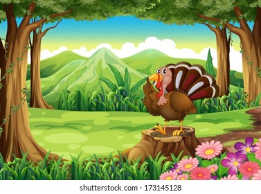 Illustration of a turkey at the forest
