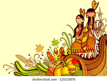 illustration of turkey, fruits and wine in Thanksgiving doodle