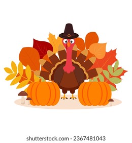 Illustration with turkey and harvest for Thanksgiving Day. Vector graphics