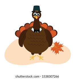 Illustration of a Turkey with a maple leaf. Vector graphics