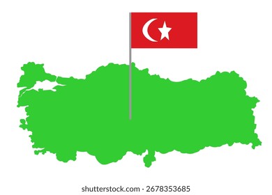 Ilustración de mapas de Turquía con bandera, luna creciente y estrella