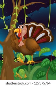 Illustration of a turkey in the middle of the night
