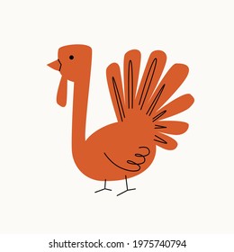 Illustration turkey an isolated background  Dusty pastel colors  Modern flat style