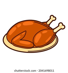 Illustration of turkey on platter. Food item for bars, restaurants and shops.