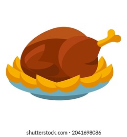 Illustration of turkey on platter. Food item for bars, restaurants and shops.