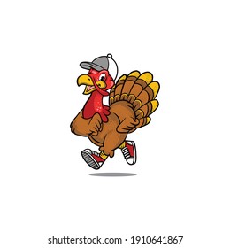 Illustration of Turkey run mascot vector The Concept of Isolated Technology. Flat Cartoon Style Suitable for Landing Web Pages, Banners, Flyers, Stickers, Cards