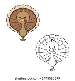 illustration of a turkey. Simple design outline style. Drawing with line art style. Easy to edit. Turkey cartoon vector illustration