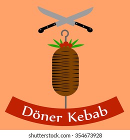 Illustration of turkish doner kebab with crossed knives