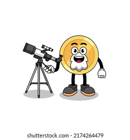Illustration of turkish lira mascot as an astronomer , character design