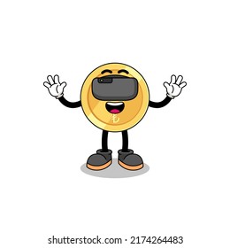 Illustration of turkish lira with a vr headset , character design
