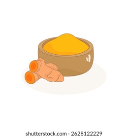 illustration of turmeric and turmeric powder in a bowl