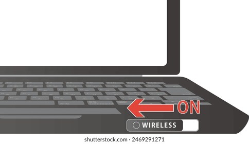 Illustration of turning on the wireless LAN connection button of a laptop computer