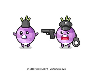 illustration of turnip robber with hands up pose caught by police , cute style design for t shirt, sticker, logo element