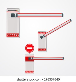 Illustration of turnpikes. Red turnpikes for parking or construction. Three isolated vector illustrations on white.