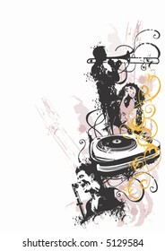 Illustration of a turntable and musicians