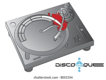Illustration of a turntable vinyl player with a discotheque logo.