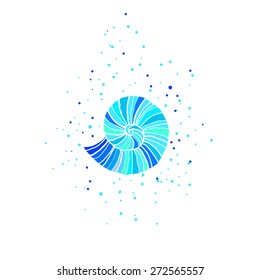 Illustration with turquoise ammonite. Vector  illustration