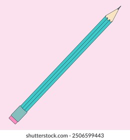 Illustration of a turquoise pencil with an eraser, perfect for back-to-school themes, educational projects, and stationery designs.