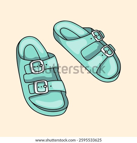 Illustration of a turquoise rubber sandals