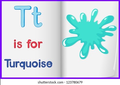 Illustration of a turquoise splash in a book on a white background