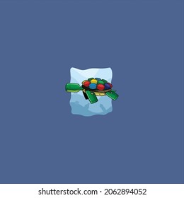 illustration of a turtle with a bottle cap on its back with legs from a used plastic bottle, reminding not to throw plastic waste carelessly especially into the ocean