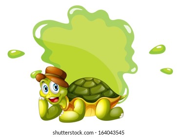 Illustration of a turtle at the bottom of an empty template on a white background