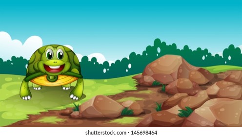 Illustration Turtle Crawling Near Rocks Stock Vector (Royalty Free ...