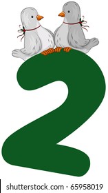 Illustration of Turtle Doves Sitting on Top of a Number 2