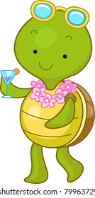 Illustration of a Turtle Enjoying a Summer Drink