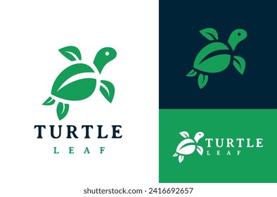 Illustration of Turtle with Green leaves Vector Design on White,dark and Green Background