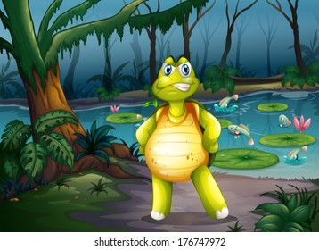 Illustration of a turtle inside the forest