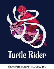 Illustration of a Turtle Rider. It's fit for T-Shirt, phone case, or other artwork purposes. 