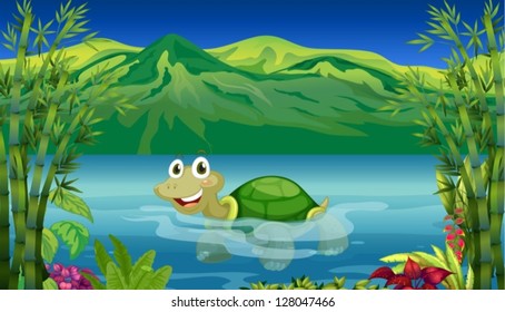 Illustration of a turtle in the sea