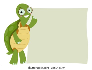 Illustration of a Turtle Standing Beside a Blank Board